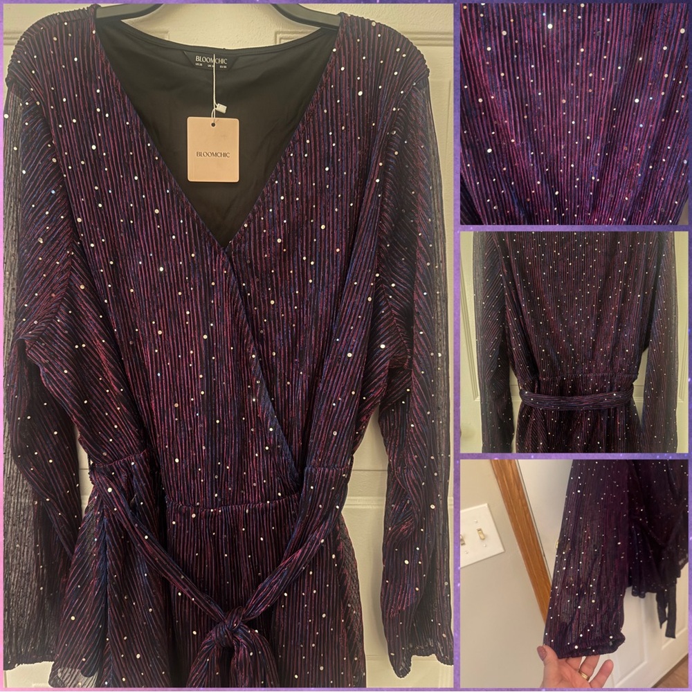 BloomChic sequin textured purple HOLIDAY COCKTAIL PARTY drop waist tunic sz 26